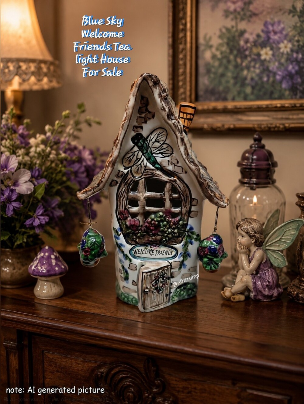 Blue Sky Heather Goldminc Welcome Friends Tealight House 8.25" Tall
